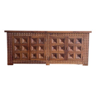 Spanish Solid Wood Brutalist Sideboard, 1960s For Sale