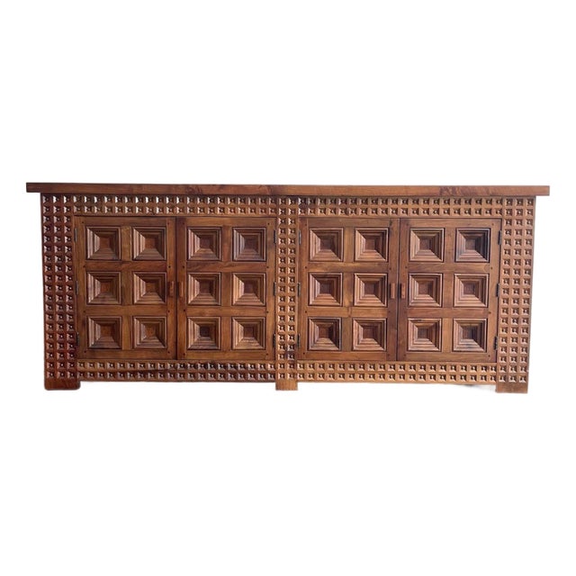 Spanish Solid Wood Brutalist Sideboard, 1960s For Sale