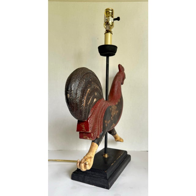 Vintage Rustic Folk Art Rooster Table Lamp For Sale - Image 10 of 12