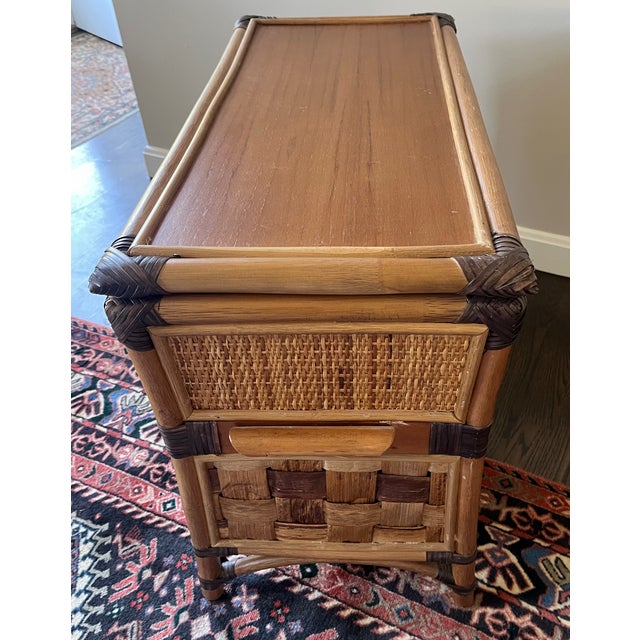1990s Burnt Bamboo Trunk Chest Rattan, Teak Wood Jacques Adnet Style For Sale - Image 4 of 6