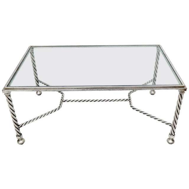 Forged Metal Twisted Rope Effect Silver Gilt Base Rectangle Coffee Table For Sale - Image 13 of 13