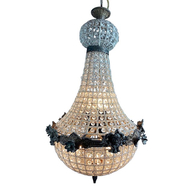 1970s French Charcoal Bronze Crystal Chandelier - 1 Pc For Sale