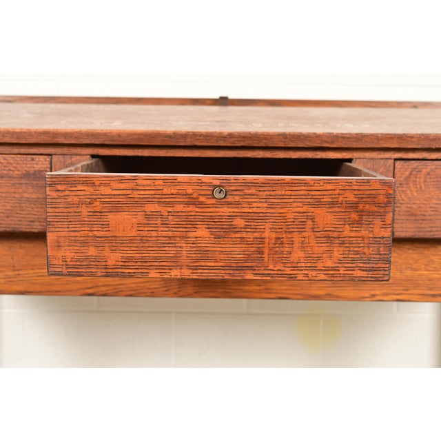 Brown Limbert Style Antique Mission Oak Arts & Crafts Slant Front Architect's Desk, Circa 1910 For Sale - Image 8 of 13