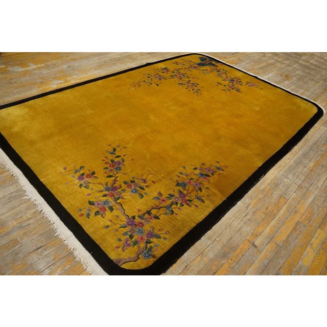 1920s Chinese Art Deco Carpet By Nichols Atelier ( 5'10" x 8'8" - 177 x 264 ) Antique Art Deco Hallway Wool Yellow Rug,...
