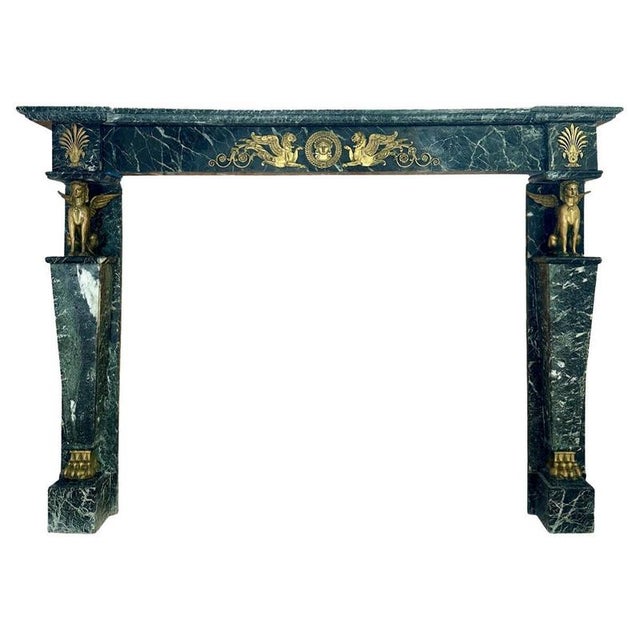 French Empire Egyptian Revival Marble and Ormolu Fireplace Mantel, 1820 For Sale - Image 11 of 11