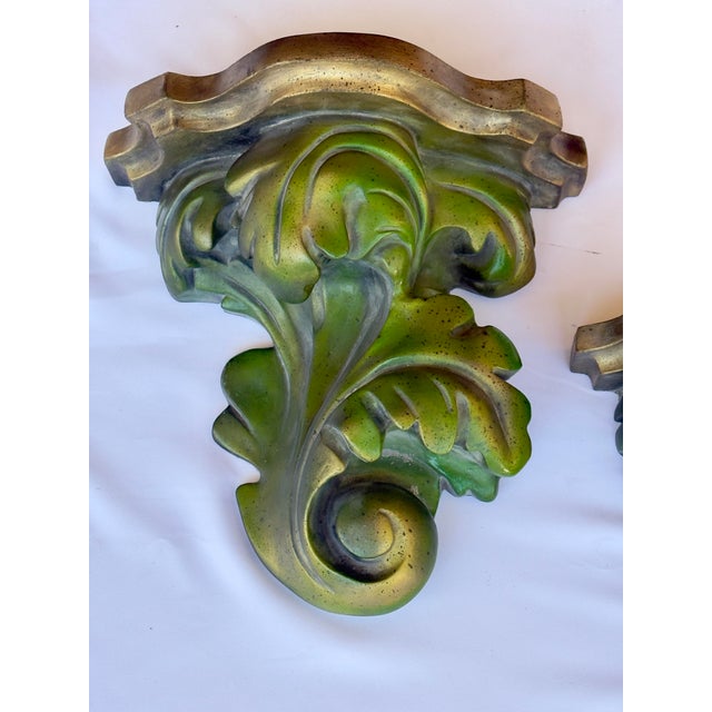Dorothy Draper Vintage Palm Beach Regency Bespoke Parcel Gilt Antiquated Palm Bronze Brackets by Turtle and Crane -a Pair Newly Painted For Sale - Image 4 of 11