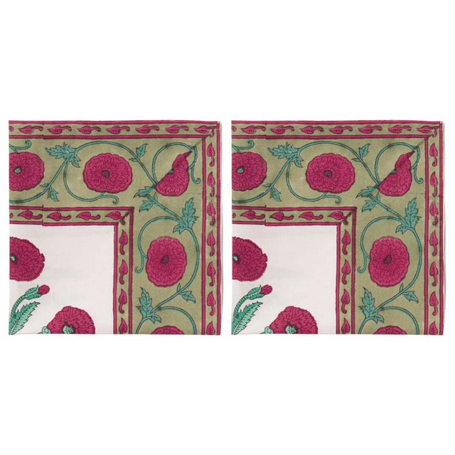 Poppy Magenta Napkins - a Pair For Sale - Image 9 of 9