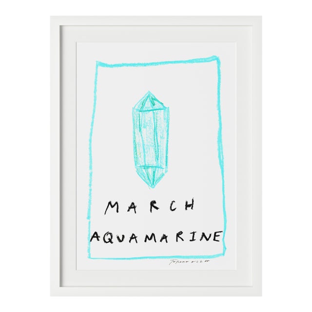 March Aquamarine Birthstone Print by Tatiana Alida in White Frame For Sale