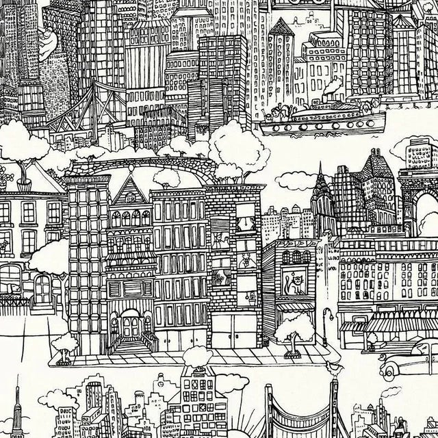 Sample - Schumacher New York New York Fabric in Black & White For Sale