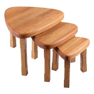 Light Oak Nesting Tables attributed to Charlotte Perriand, 1960s, Set of 3 For Sale
