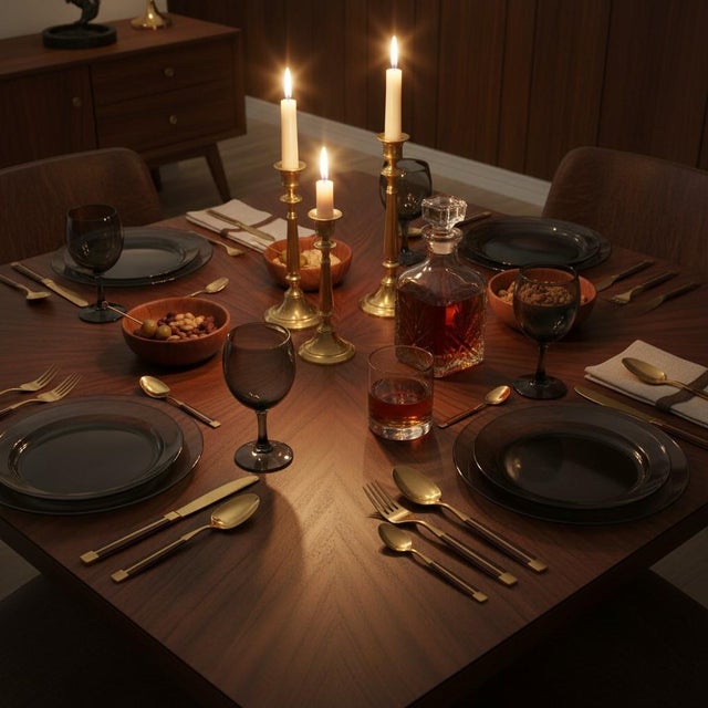 Mid Century Modern Flatware Set in Rosewood & Bronze-Teak Case, Thailand- 100 Pieces For Sale - Image 10 of 11