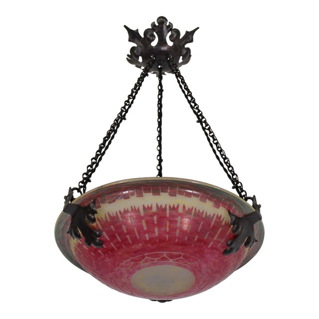 French Art Deco Pendant Light by Le Verre Francais Schneider 1920s France For Sale