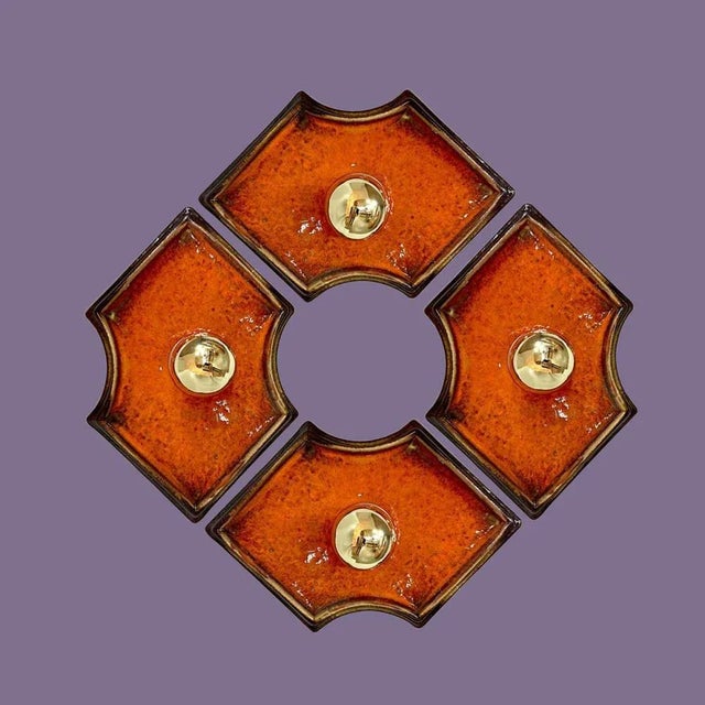 1970s Orange and Brown Ceramic Wall Lights Keramik, Germany, 1970s For Sale - Image 5 of 16