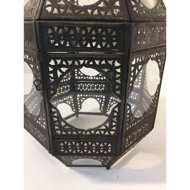 Metal Moroccan Moorish Metal and Clear Glass Candle Lantern For Sale - Image 7 of 11