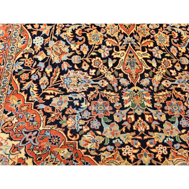 Textile Vintage Kashan Area Rug, Handwoven Floral Pattern, Navy & Brick Red, 4’ X 6’ For Sale - Image 7 of 12