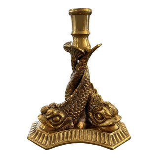 Circa 1970s Brass Dolphin Candle Holder For Sale