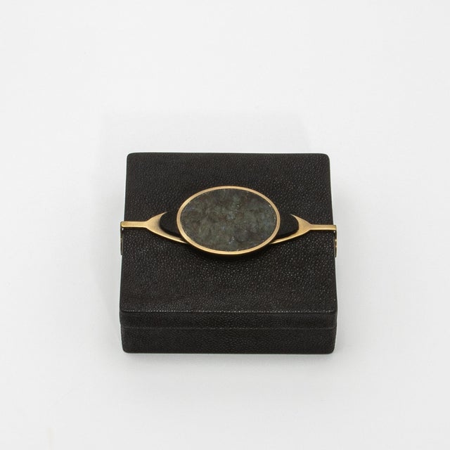 Black Set of 2 Boxes in Shagreen With Semi-Precious Stone and Brass by Kifu Paris For Sale - Image 8 of 8