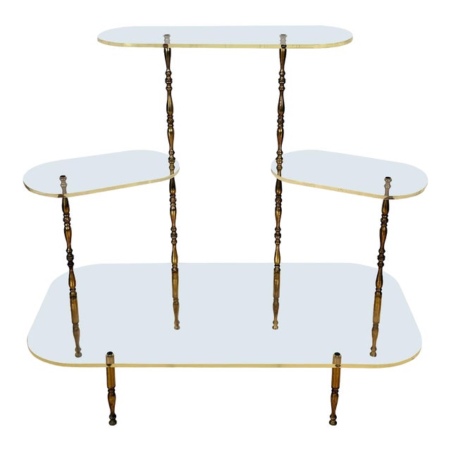 Vintage 1970s Brass & Lucite 4-Tier Etagere Plant Stand For Sale