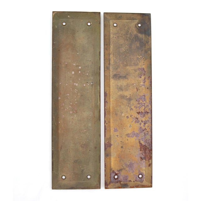 Traditional Pair of Vintage 10 In. Steel Door Push Plates For Sale - Image 3 of 3