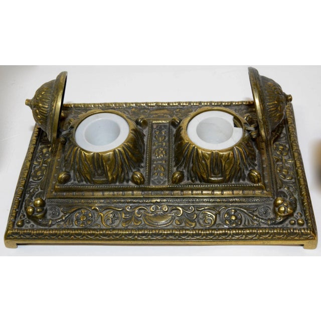 Bronze Victorian Bronze English Inkwell Set With Rocking Blotter For Sale - Image 8 of 11