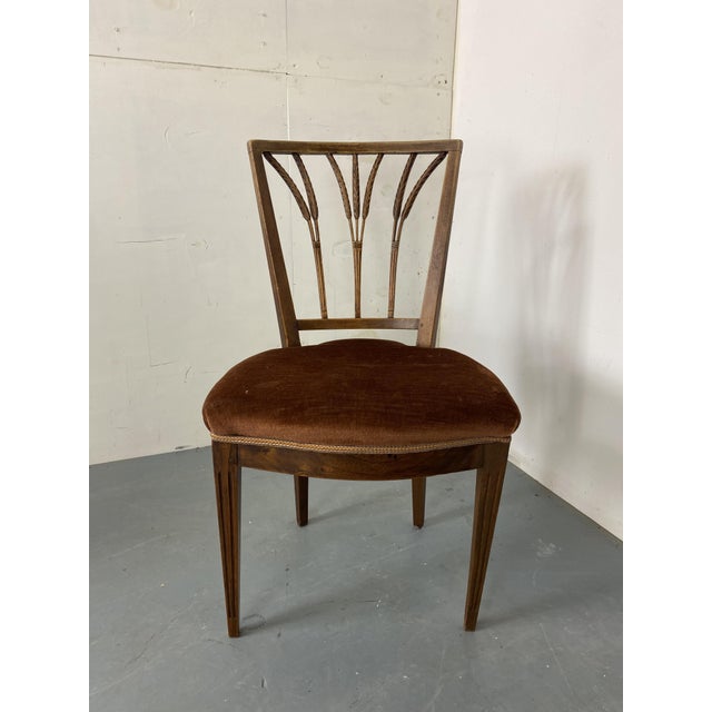 Vintage Eclectic Regency oak and velvet ear of wheat dining or side chairs, 1900s