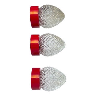 Mid-Century Modern Italian Red Glass Wall Sconces, 1960s, Set of 3 For Sale