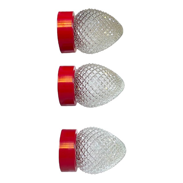 Mid-Century Modern Italian Red Glass Wall Sconces, 1960s, Set of 3 For Sale