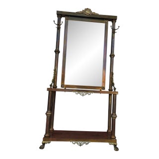 Vintage Brass Hall Tree With Mirror and Console For Sale