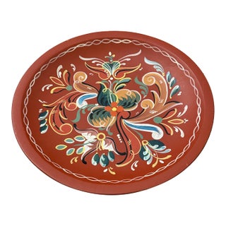 Vintage Norwegian Rosemaling Hand‑Painted Wooden Plate For Sale