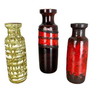 Vintage German Pottery Fat Lava Vases from Scheurich, 1970s, Set of 3
