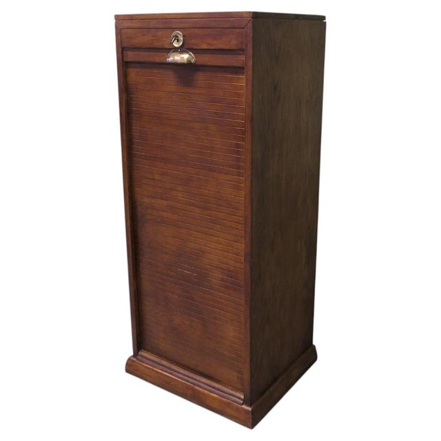 Wood Art Deco Tambour-Fronted Oak Filing Cabinet, 1930 For Sale - Image 7 of 7