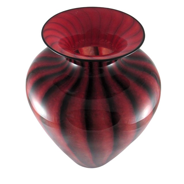 Contemporary Large Red & Black Striped Glass Vase - Signed by Lisa Aronzon For Sale - Image 3 of 8