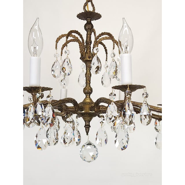 Metal Antique 8 Arm Dark Patina Opulent Brass Cut Lead Glass Crystal Chandelier For Sale - Image 7 of 15