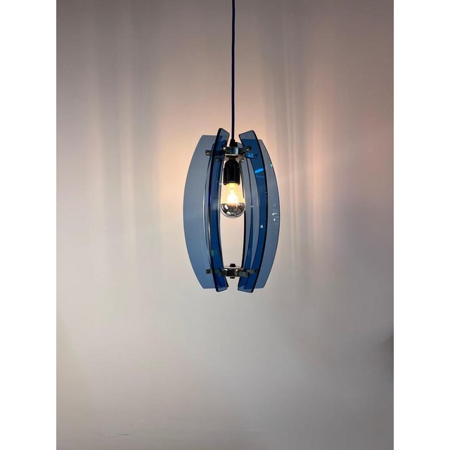 Blue Hanging Lamp in Blue Glass by Veca, Italy For Sale - Image 8 of 11