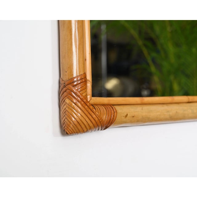 1970s Mid-Century Arch Mirror with Double Bamboo Frame and Rattan Wicker, Italy, 1970s For Sale - Image 5 of 13