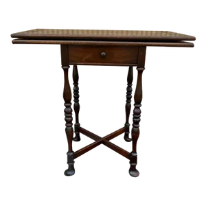 Early 20th Century Antique Walnut Deep Peg Leg Fold Top Game Table or Console Table