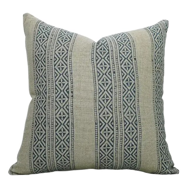 Fabdivine Artisan Block Print Throw Pillow Cover 18x18 Inch Thick Linen-Kaju Katali For Sale
