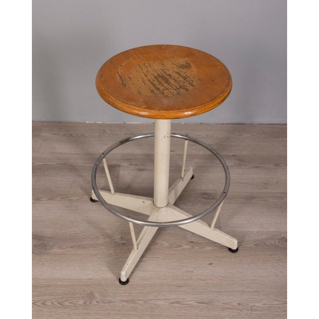 Bauhaus Vintage Industrial Metal and Wood Stool, 1960s For Sale - Image 3 of 9