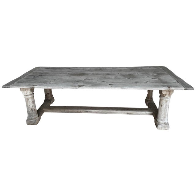 Vintage Weathered Pine Wood Trestle Farm Table by Ralph Lauren. Beautiful aged patina