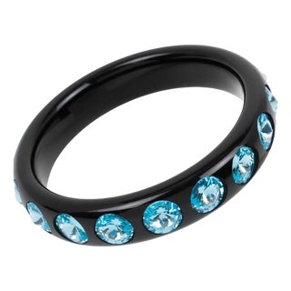 Black Resin Bracelet Bangle with Baby Blue Crystal Rhinestones For Sale