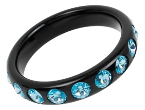 Black Resin Bracelet Bangle with Baby Blue Crystal Rhinestones