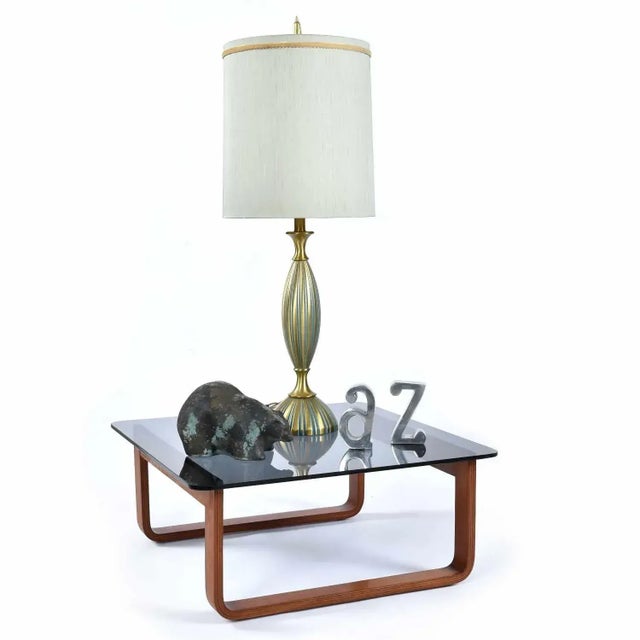 Mid-Century Modern Rembrandt Teal and Gold Hourglass Shaped Midcentury Table Lamp For Sale - Image 3 of 12
