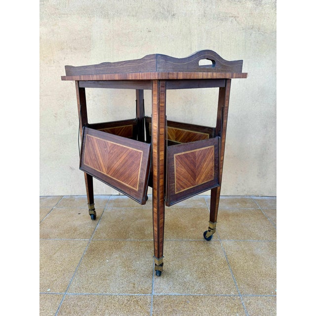 Art Deco Folding Bar Cart with Walnut Marquetry, France, 1930s For Sale - Image 4 of 11