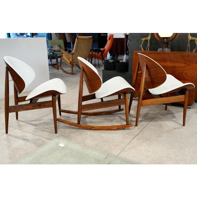 Seymour James Wiener for Kodawood Clam Shell Chairs Set – Rocker + 2 Lounge MCM 50's For Sale In Phoenix - Image 6 of 16