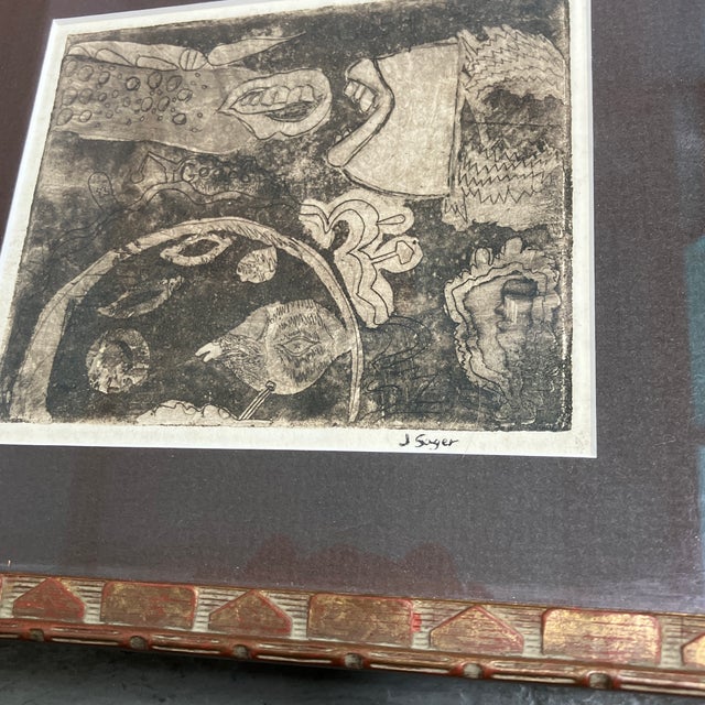 Original 4.25 x 5.25 lithograph on paper signed bottom right Overall size with original mat & frame is 7.25 x 8.25