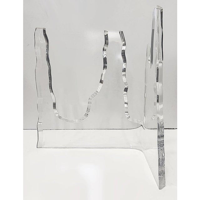 Late 20th Century Vintage Lion in Frost-Attributed Thick Lucite Side Tables, Pair, Beveled Glass For Sale - Image 5 of 7