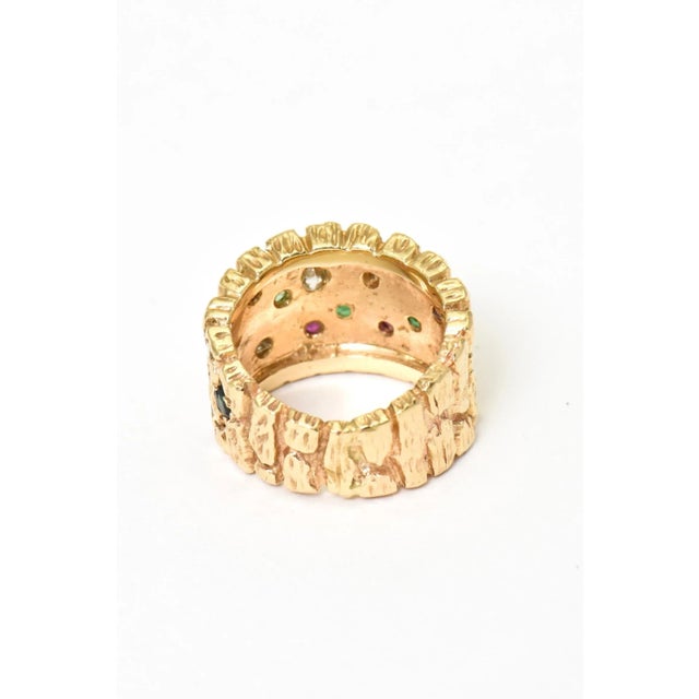 Modernist Diamond, Ruby, Emerald and Sapphire Gold Ring size 4 For Sale In Miami - Image 6 of 8