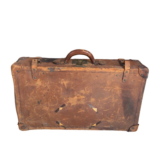 Antique Victorian Leather Suitcase/Travel Luggage Distressed 1880s For Sale - Image 4 of 13