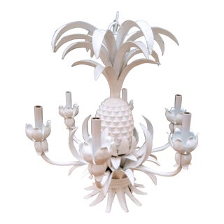 Palm Beach Regency White Pineapple 6 Light Chandelier Light For Sale
