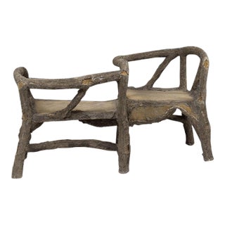 Mid-Century French Faux Bois Concrete Confident or Tête-à-Tête Garden Bench For Sale